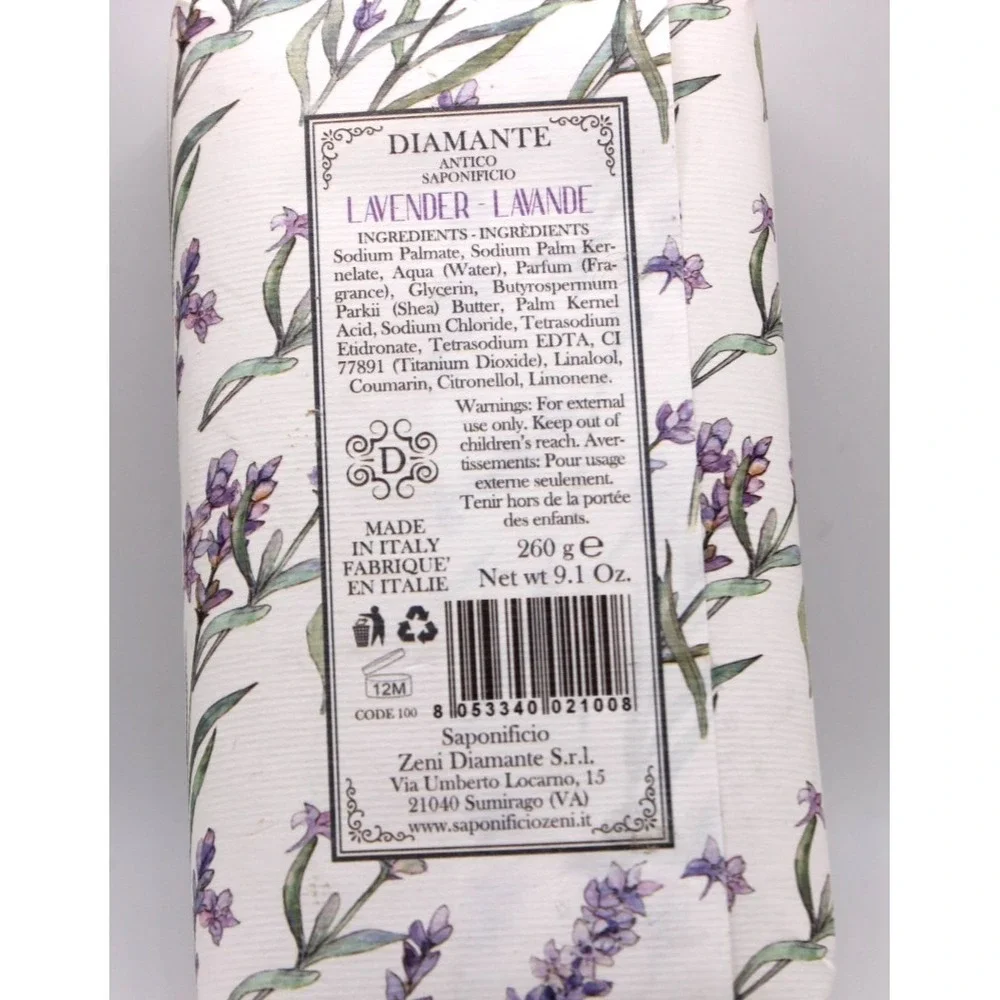 Lavender Soap Diamante triple milled 9.1 oz (260 g) Italy New